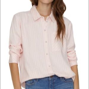 Sanctuary Keepers Stripe Pink Boyfriend Button Shirt Down Sz.XXS
